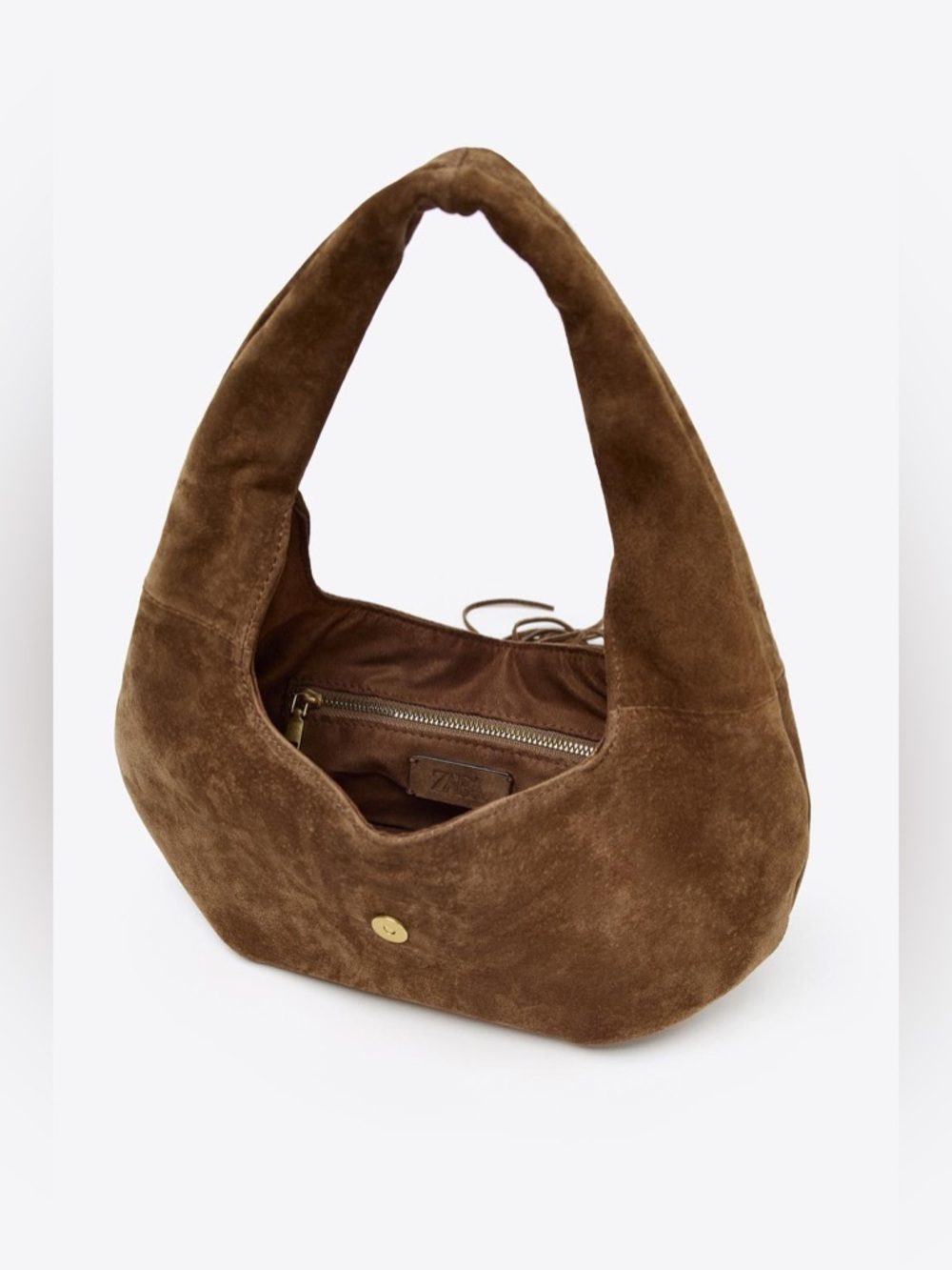 Zara Natural Suede Braided-Trim Fringe Hobo Bag in Brown - Picture 3 of 8
